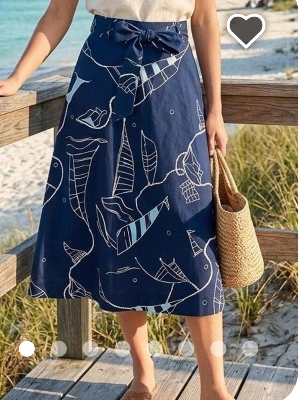 Talbots Cotton Blue White Nautical Preppy Sailboat Print Flowy Midi Skirt 16